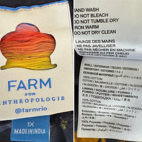 Anthropologie Farm Rio embroidered strapless black folklore maxi dress 1X - Picture 11 of 12